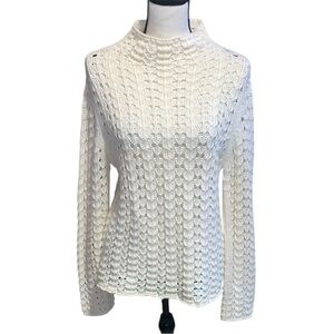 Vtg Great Northwest Clothing Company Cream Crochet Knit Sweater High Neck